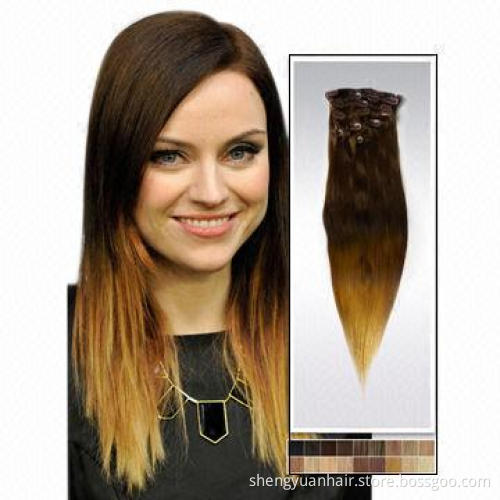 18-inch Ombre 100% Remy Human Hair Extensions, Clip-in on Two Tone #T1b/Green